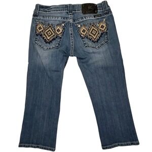 Miss Me Capri Jeans Womens 29 Blue Embellished Studded Stretch Denim Capri